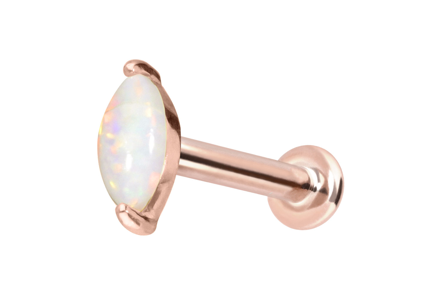 14 Karat Gold Labret Piercing mit Innengewinde OVALER SYNTHETISCHER OPAL